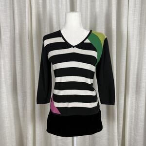Designers Originals Sweater Womens Small Multicolor Stripe V Neck 3/4 Sleeve
